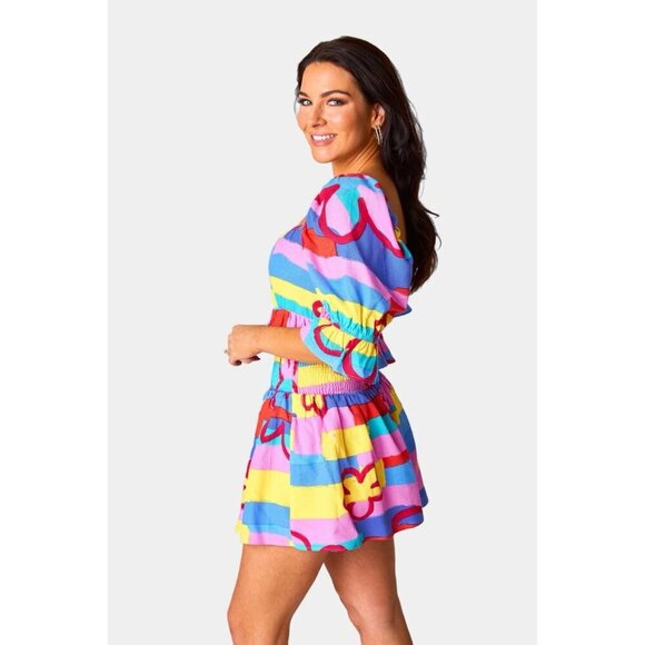 Buddy Love Skirt Skort Large Multicolor Colorful Pop Artsy Statement Salsa - Picture 2 of 11